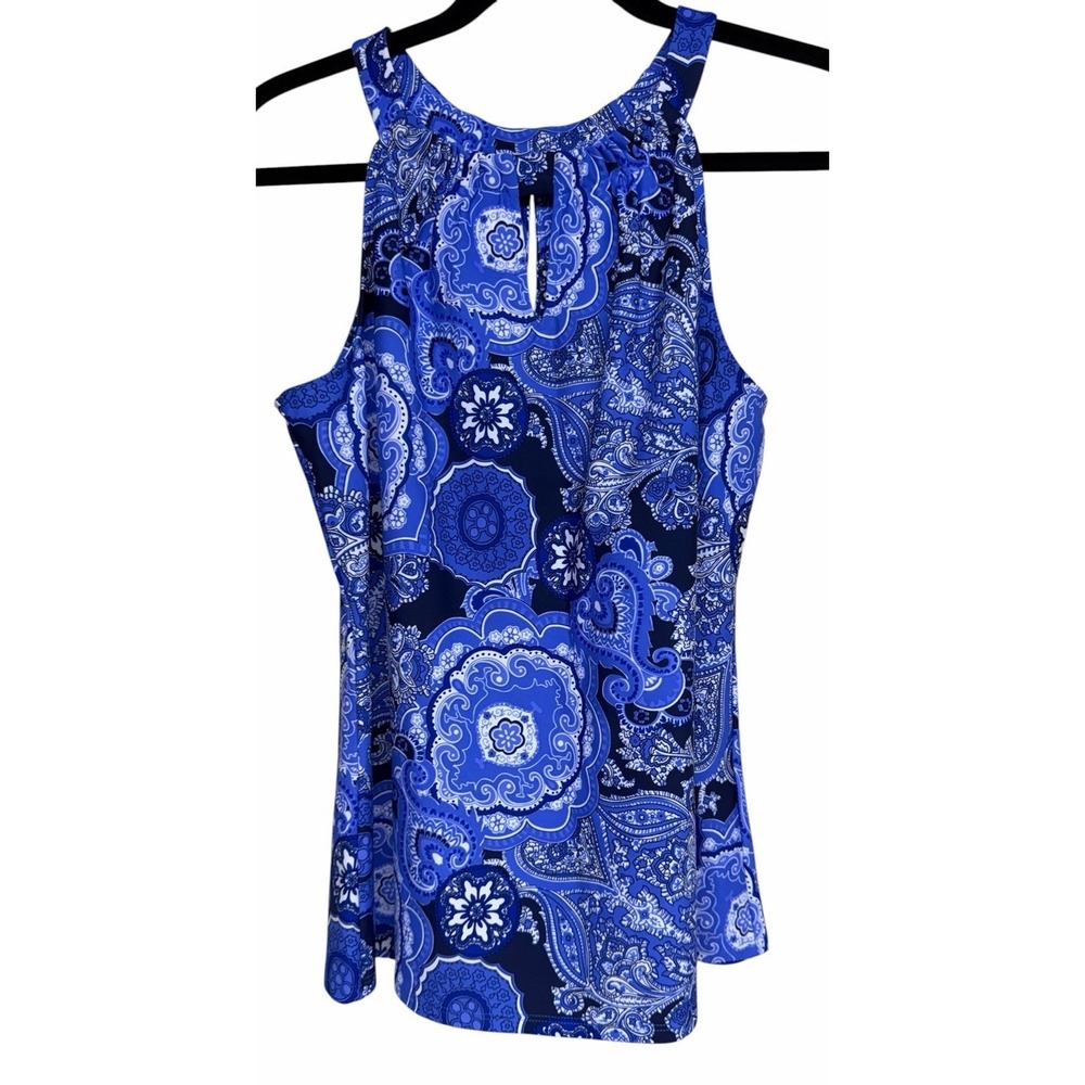 Jude Connally‎ Claire Captivia Paisley Print Tank Top Navy Blue Women's Size Med